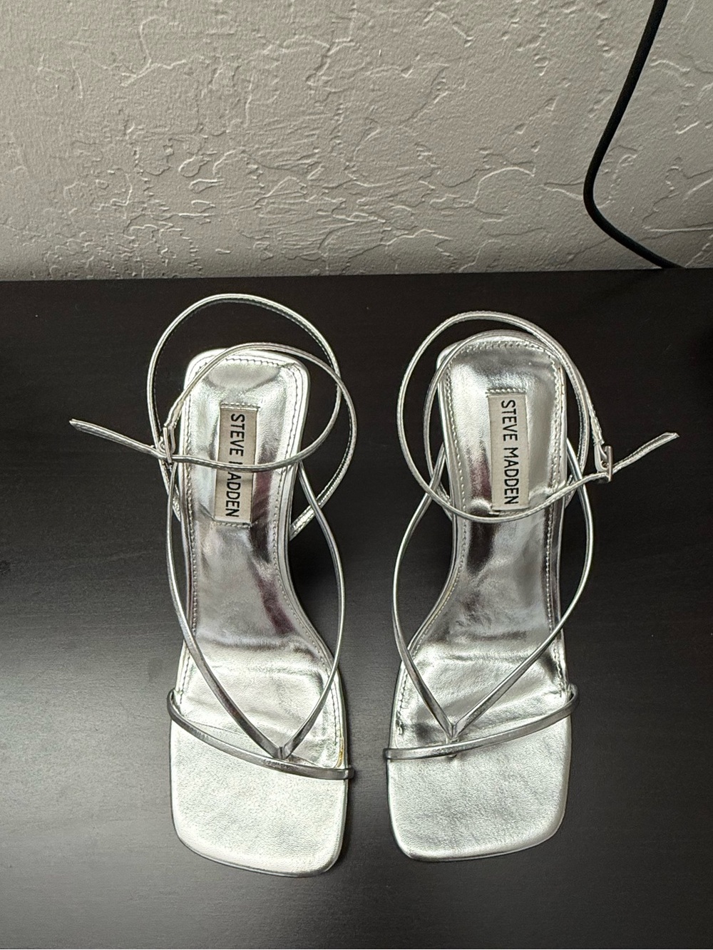 Steve Madden Silver Strappy Square-Toe Heeled Sandals